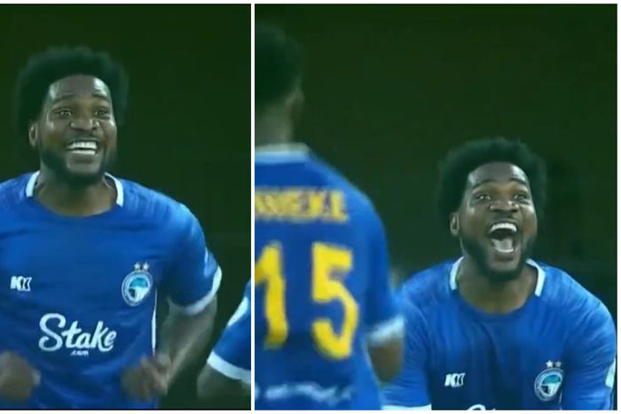 Brown Ideye celebrates his first goal for Enyimba.