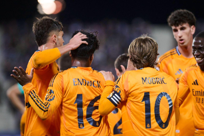 Spanish King Cup (Copa del Rey) soccer match Leganes vs Real Madrid at Butarque Stadium in Leganes, Madrid, Spain 04 February 2025 Endrick celebrates a goal || Image credit: Imago
