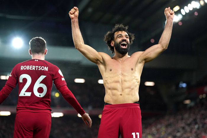 Egypt's Mohammed Salah celebrates his brace at Anfield against Manchester United last December.