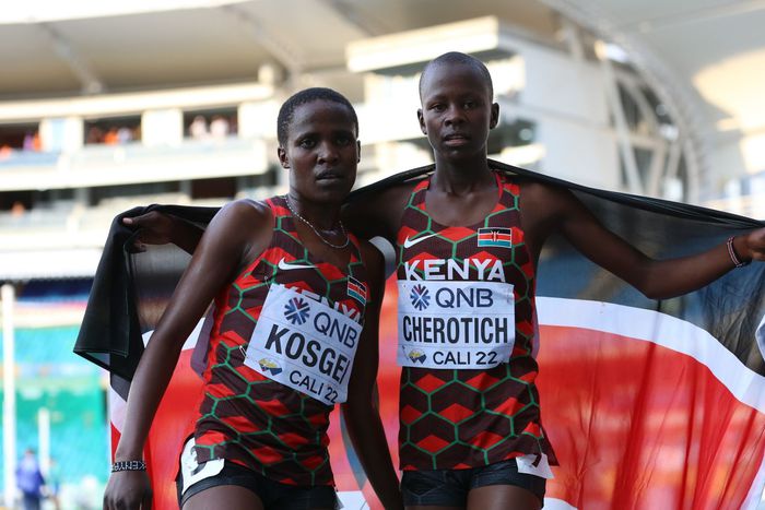 Faith Cherotich (R) poses for a photo with Pamela Kosgei