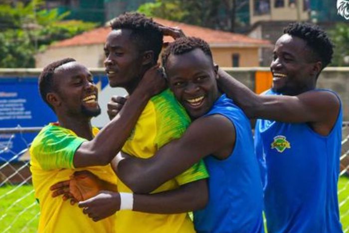 Kariobangi Sharks celebrate FKF Premier League goal.