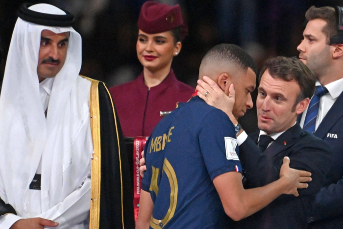 French president Emmanuel Macron embracing Les Bleus captain Emmanuel Macron || Image credit: Imago