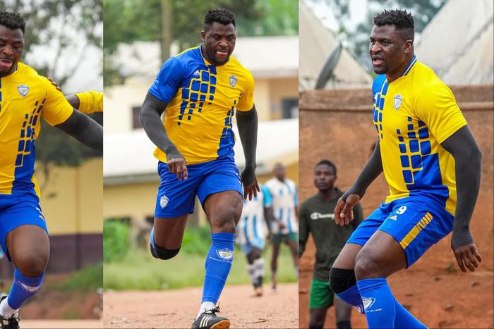 MMA star Francis Ngannou recovers from Anthony Joshua with football in Cameroon.