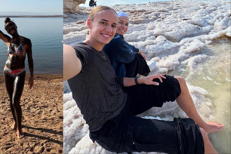 Super Falcons star Ashleigh Plumptre visits Red Sea and the baptismal site of Jesus on break from Al-Ittihad.