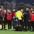 Mourinho appeared to pinch Okan Buruk s nose who then fell dramatically to the ground. Photo by Murat Akbas DIA Images