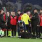 Mourinho appeared to pinch Okan Buruk s nose who then fell dramatically to the ground. Photo by Murat Akbas DIA Images