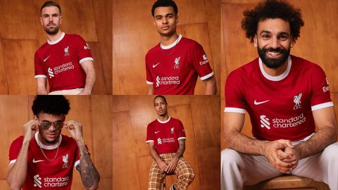 Salah and Liverpool stars model new home kit for 2023/24 season