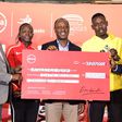 From the left: AK Nairobi region chair Banaba Korir, Mary Moraa, Sports PS Jonathan Mueke, Wiseman Were and Absa Bank Managing Director Abdi Mohamed