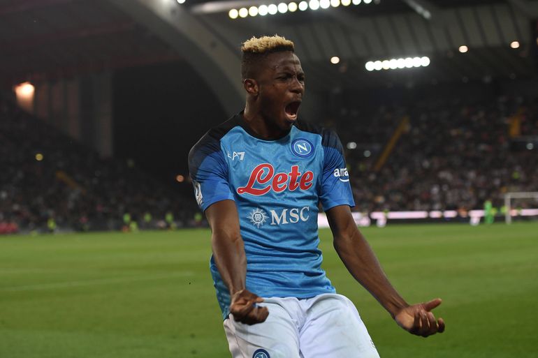 Napoli striker Victor Osimhen celebrate being champions of Italy