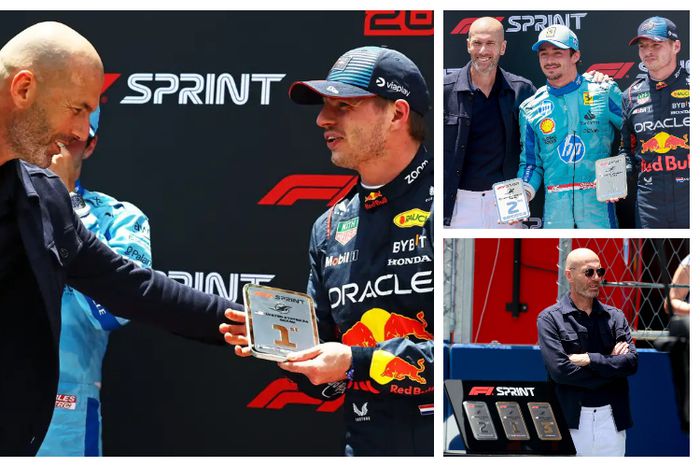 Zinedine Zidane presents award to Max Verstappen