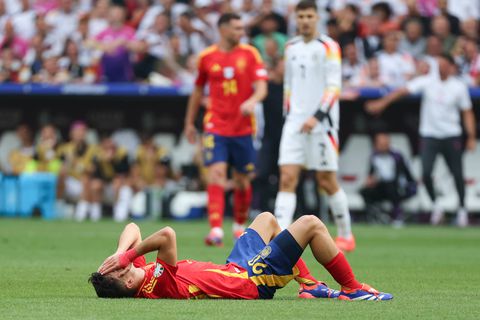 Pedri writhing in pain after sustaining injury in Spain vs Germany || Image credit: Imago