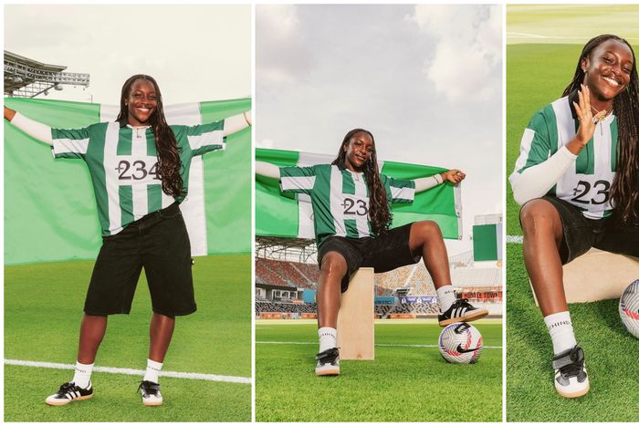Super Falcons defender Michelle Alozie celebrates her imminent Olympics debut.