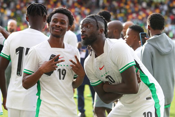 Nathan Tella (Left) and Tolu Arokodare (Right) of Nigeria pose for the cameras after winning The Unity Cup Jamaica v Nigeria || Image credit: Imago
