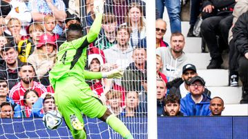 WATCH: Cause for alarm? Onana gets baptism by fire as he’s lobbed from the halfway line on Old Trafford debut