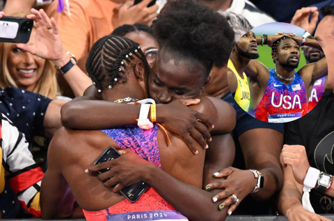 'The Double is Alive' - Junelle Bromfield 'betrays' Jamaicans to celebrate American boyfriend Noah Lyles after 100m Olympic gold