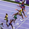 The photo-finish between Kishane Thompson and Noah Lyles in the Paris 2024 100m final.