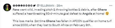 See how Ghanaian fans reacted after losing 1-0 to Angola in a 2025 AFCON qualifier.