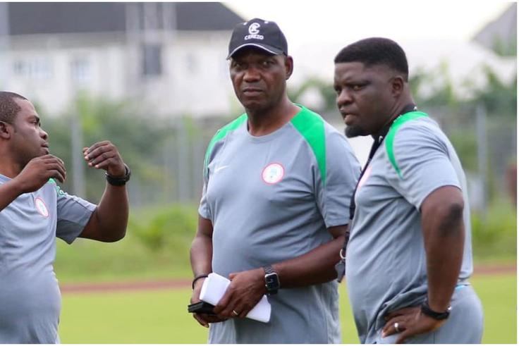 Interim Super Eagles boss Augustine Eguavoen and his backroom staff.