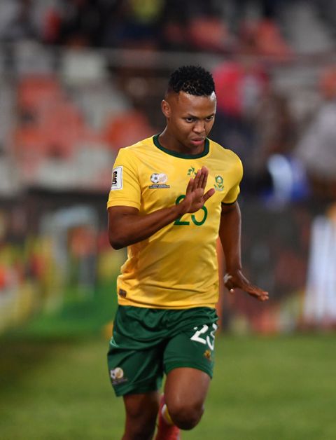 Mohau Nkota celebrates the opener for South Africa. (Photo Credit:  Michael Morton/X)