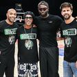 As the Boston Celtics take on the Denver Nuggets, there was a Barcelona legends reunion between Thierry Henry, Gerard Pique and Ronaldinho.