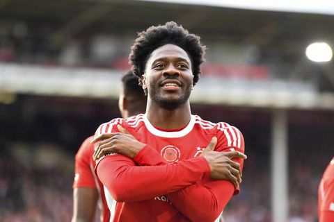 Ola Aina celebrates scoring Nottingham Forest's opening goal against Aston Villa | Imago