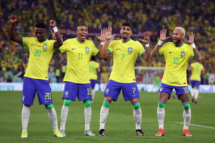 The Samba boys of Brazil dance their way into the world cup quarter-finals