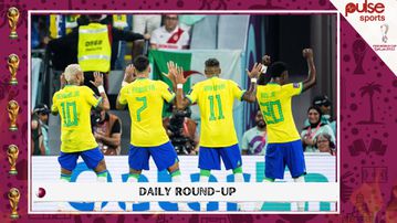 Samba Boys dance around K Warriors in the R16 party, to face Croatia next