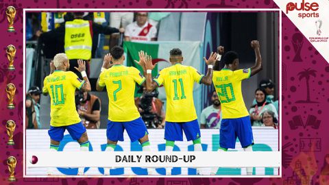 Samba Boys dance around K Warriors in the R16 party, to face Croatia next