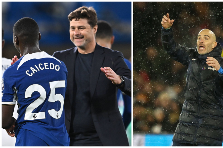 Chelsea are flying under Enzo Maresca after the sacking of Pochettino (left).