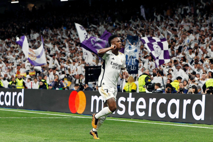 Vinicius Jr celebrating his goal against Leipzig || Image credit: Imago