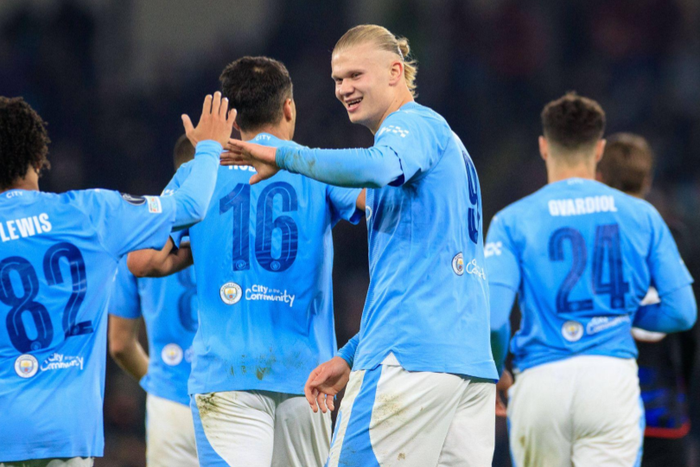 Manchester City players celebrate goals against Copenhagen || Image credit: Imago