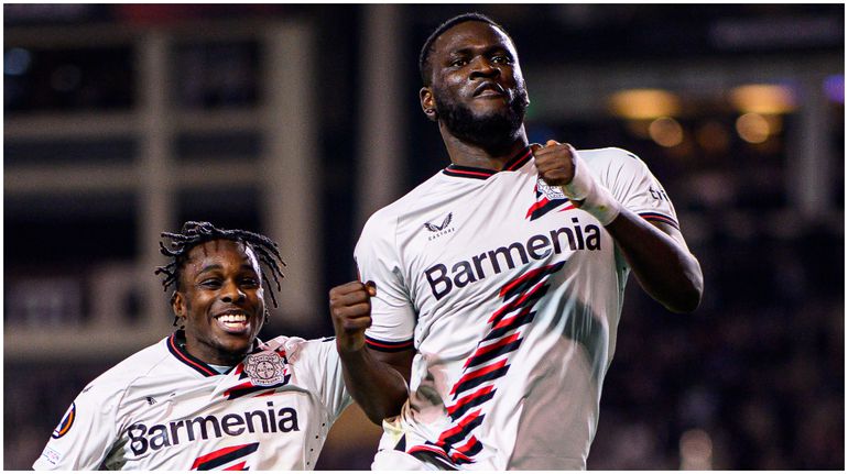 Nigeria's Victor Boniface celebrates his winner against Qarabag in Baku.
