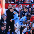 Manchester United, ManU v Manchester City Premier League 06 04 2025. Pep Guardiola the Manchester City manager embraces Phil Foden (47) of Manchester City who is substituted during the Premier League match || Image credit: Imago