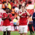City Ground Nottingham Forest manager Nuno Espirito Santo (right) walks around the pitch with Taiwo Awoniyi (left) and Chris Wood (centre) as they applaud the fans after the Premier League || Image credit: Imago