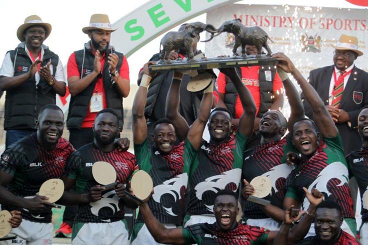 Shujaa celebrate after winning the 2021 Safari Sevens