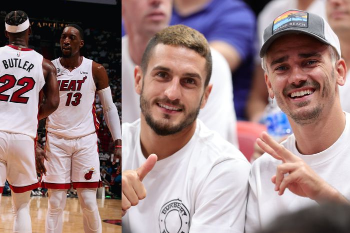 Atletico Madrid stars Koke and Antoine Griezmann were in attendance for the Heat’s victory against the Knicks.