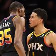 Devin Booker and Kevin Durant combined for 86 points to lead the Phoenix Suns in a two-man performance.
