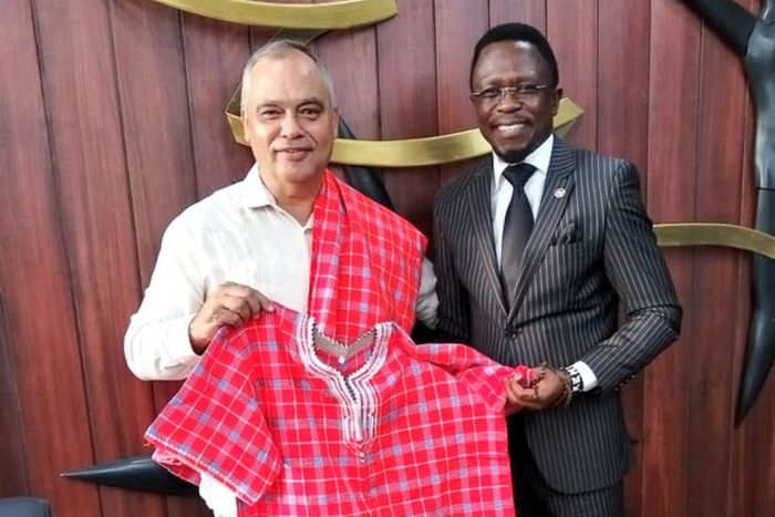 President of the National Institute of Sport, Physical Education & Recreation (INDER) Antonio Becali (L) and Sports CS Ababu Namwamba