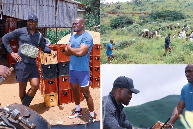 Nigerian Nightmare Kamaru Usman and Francis Ngannou visit cows in Cameroon after Kobe's funeral.