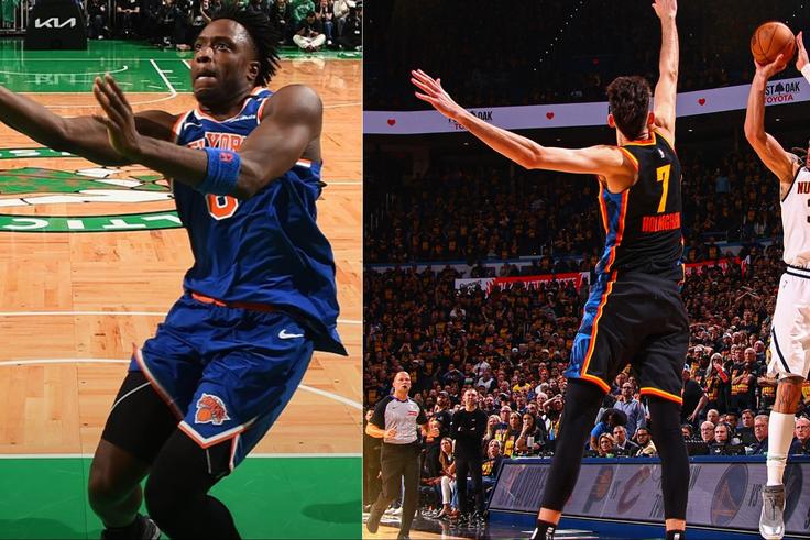 In the NBA Playoffs, the Knicks defeated the Celtics while the Nuggets stunned the Thunder.