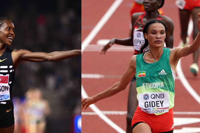 Faith Kipyegon (L) and Letesenbet Gidey (R)