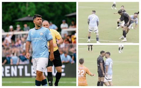 Sergio Aguero's football return ends in a fight with opponent following horrifying tackle