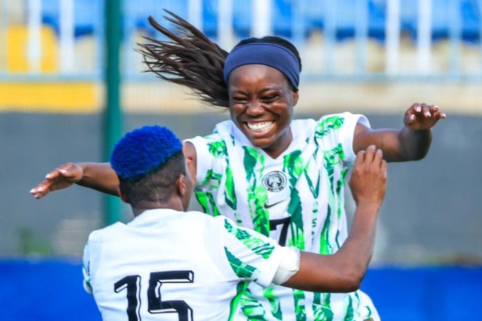 Toni Payne and Asisat Oshoala celebrating. Image: Pooja (X)