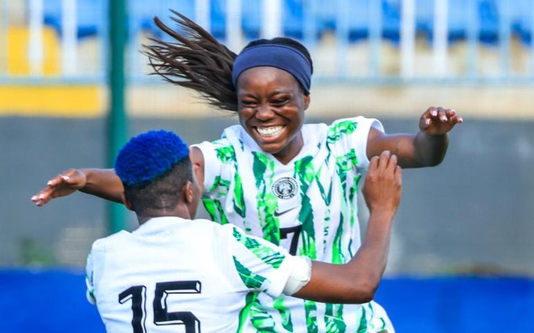 Toni Payne and Asisat Oshoala celebrating. Image: Pooja (X)