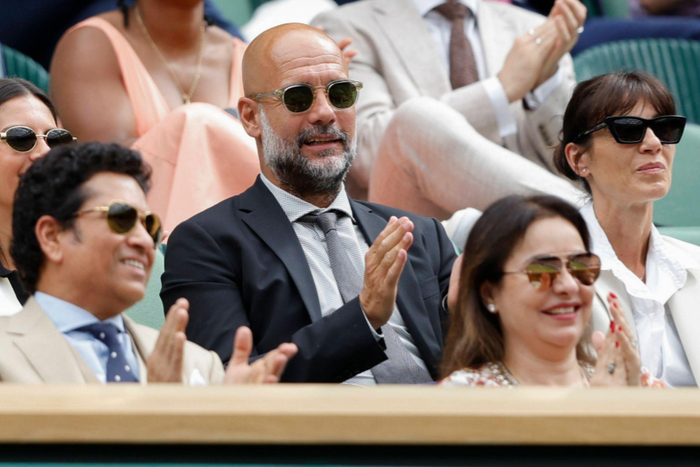 Wimbledon Feature, Manchester City coach Pep Guardiola and Christina Serra in the Royal Box, VIP box Copyright: xJuergenxHasenkopfx