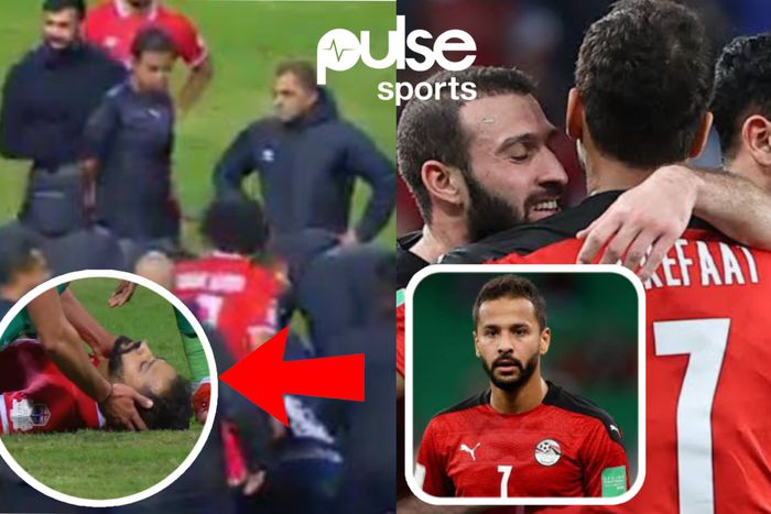 The moment Ahmed Refaat collapsed on the pitch.