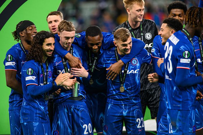 Medal ceremony, Marc Cucurella, Cole Palmer, Tosin Adarabioyo, Kiernan Dewsbury Hall - The final match UEFA Europa Conference League Real Betis vs Chelsea FC at Wroclaw Stadium. Copyright: xVitaliixKliuievx