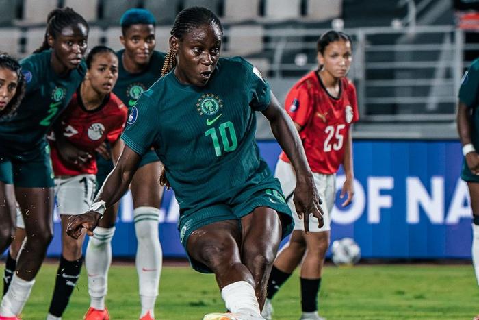 Christy Ucheibe with another penalty for the Super Falcons.
