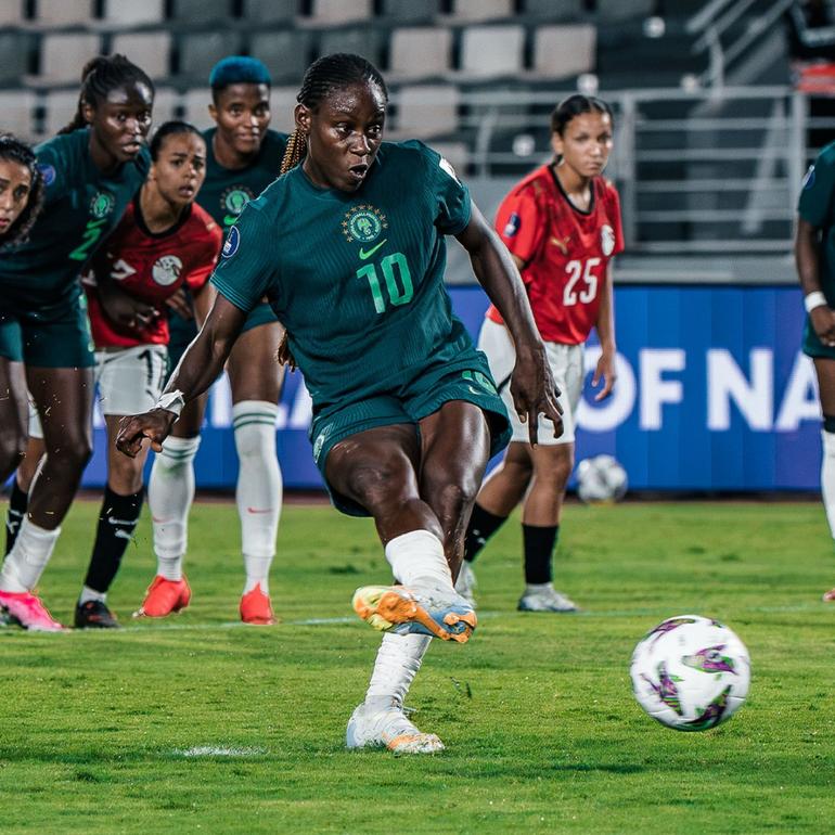 Christy Ucheibe with another penalty for the Super Falcons.