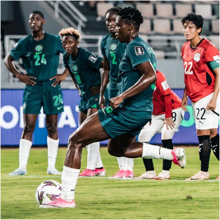 Super Falcons legend Asisat Oshoala was the first to step up to deliver from the spot.